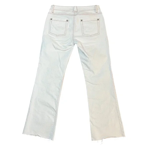 Cabi White Bootcut Jeans Size 6 Short Contrast Stitch Denim Raw Hem Western Boho - Picture 2 of 8
